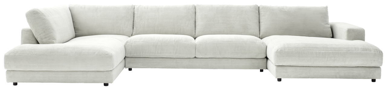 Großes, modernes U-förmiges Sofa in hellgrauem Stoff, Vorderansicht