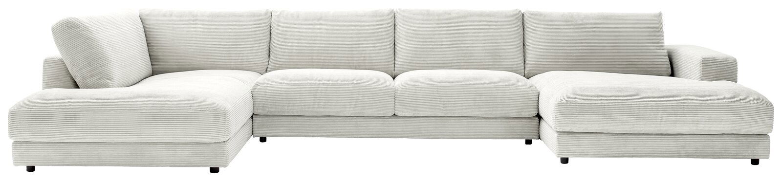 Großes, modernes U-förmiges Sofa in hellgrauem Stoff, Vorderansicht