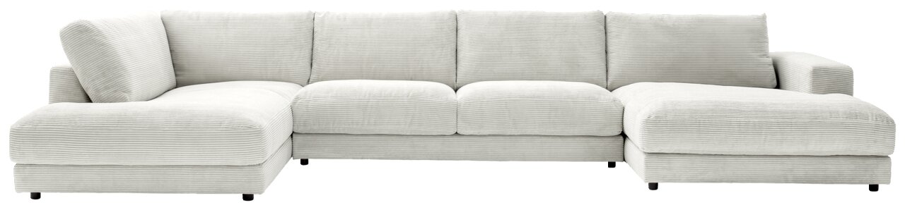 Großes, modernes U-förmiges Sofa in hellgrauem Stoff, Vorderansicht