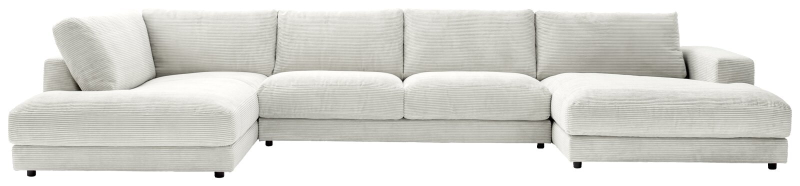 Großes, modernes U-förmiges Sofa in hellgrauem Stoff, Vorderansicht