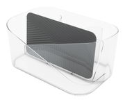 Transparenter Haarwerkzeug-Organizer mit grauem Einsatz, seitliche Perspektive