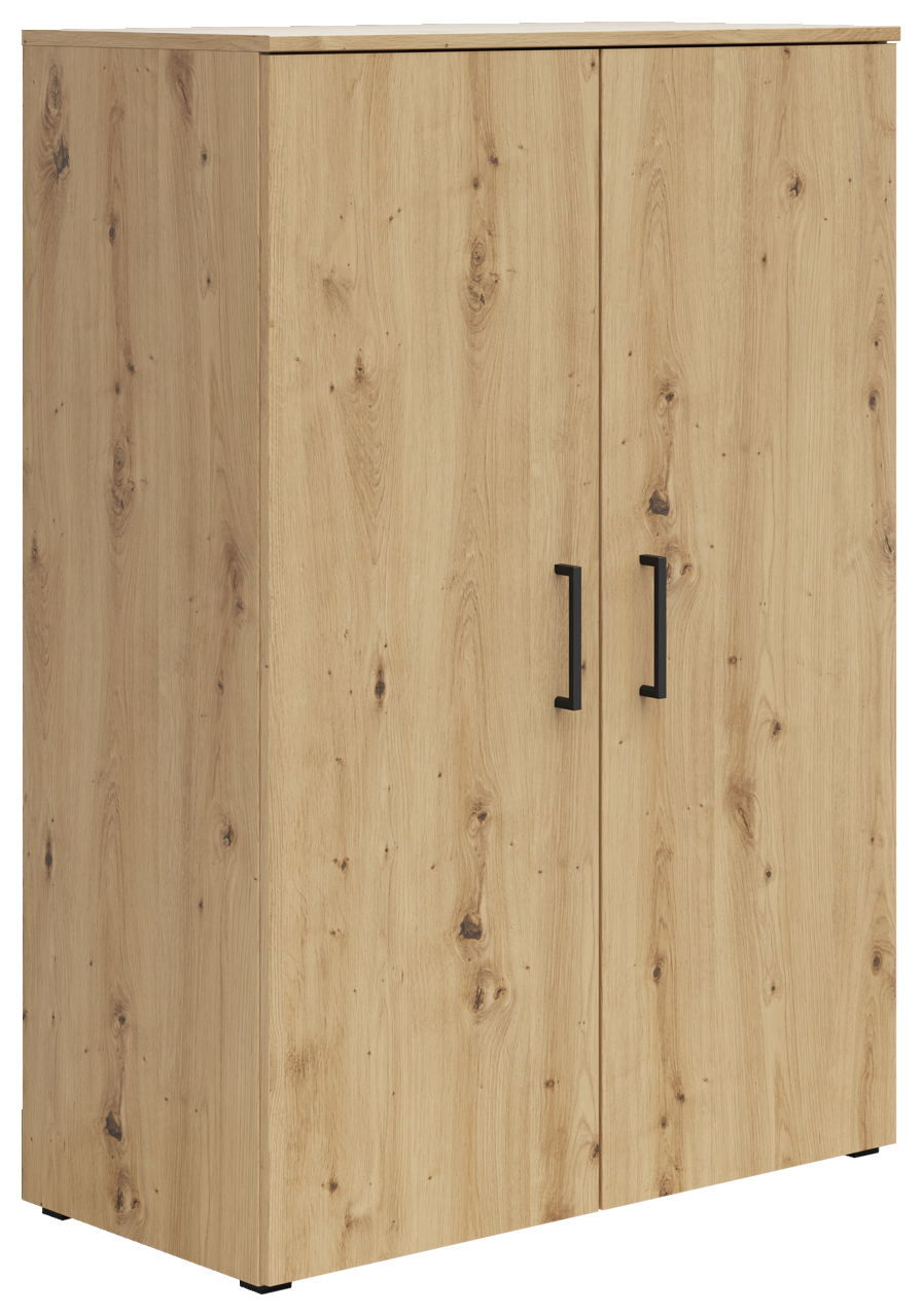 Carryhome Kommode MULTISTAURAUM Holzkommode mit zwei Türen und schwarzen Griffen, seitliche Perspektive