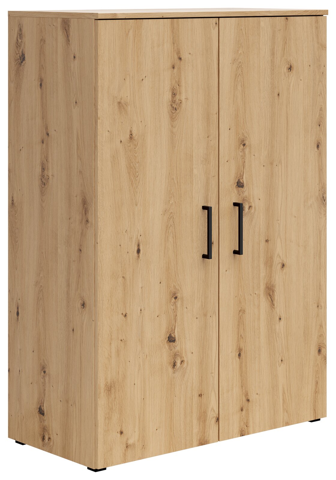 Carryhome Kommode MULTISTAURAUM Holzkommode mit zwei Türen und schwarzen Griffen, seitliche Perspektive