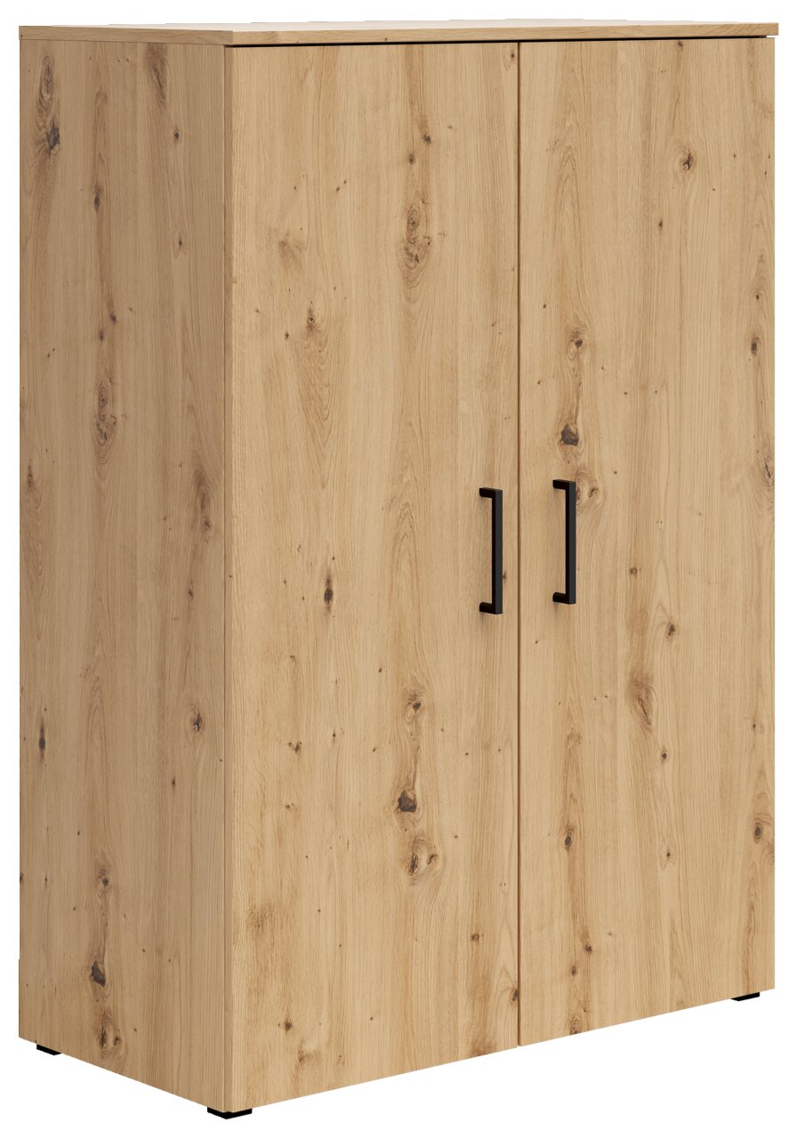 Carryhome Kommode MULTISTAURAUM Holzkommode mit zwei Türen und schwarzen Griffen, seitliche Perspektive