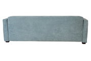 Rückansicht eines blauen Funktionssofas mit Armlehnen.