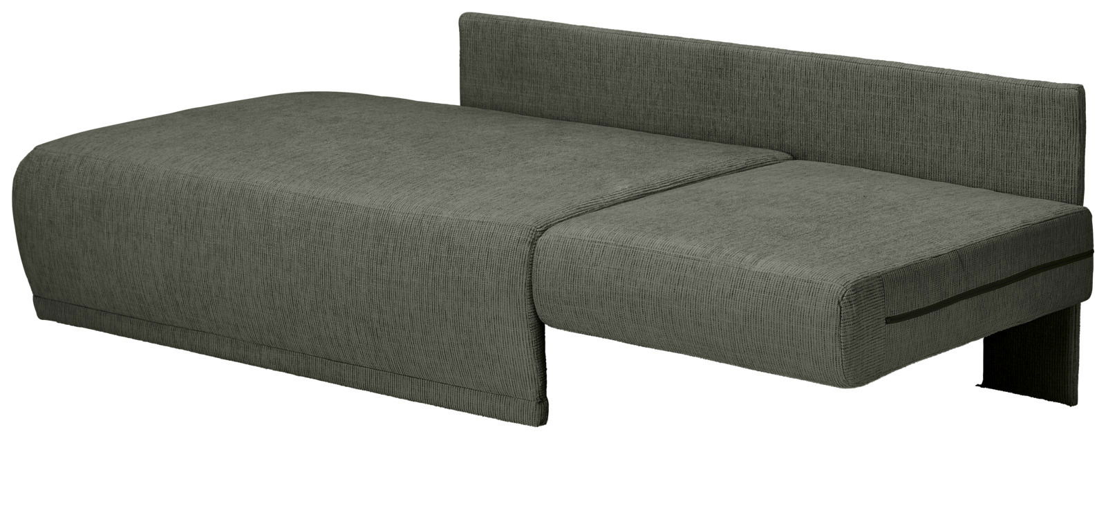 Graue Recamiere mit Rückenlehne, seitliche Perspektive