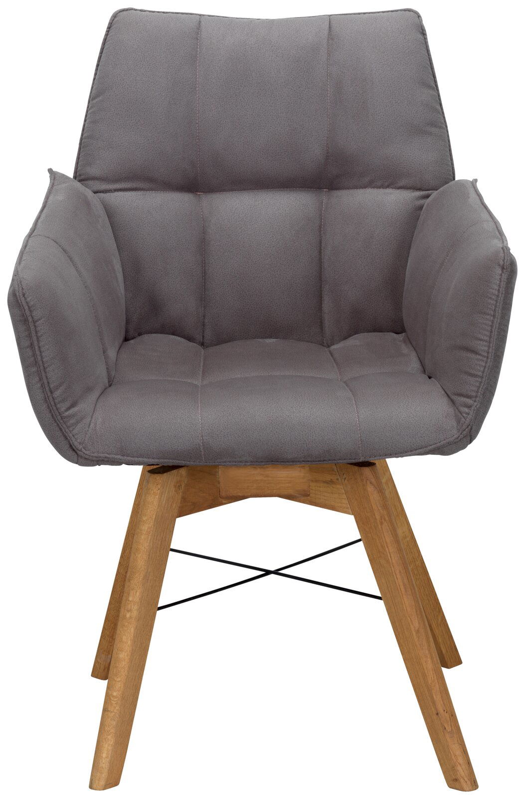 Waldwelt Armlehnenstuhl BARBADOS Grauer Armlehnenstuhl mit gepolsterter Sitzfläche und Holzbeinen, Vorderansicht