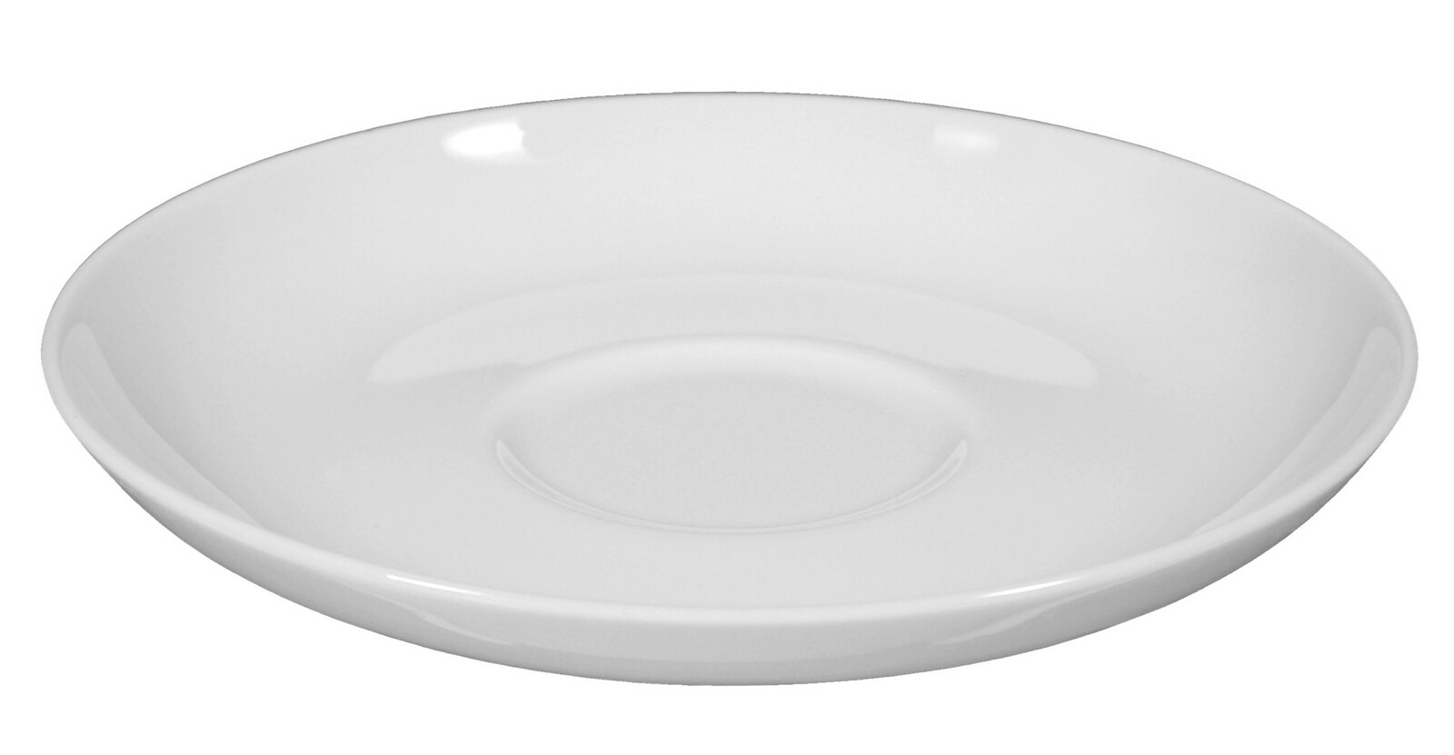 Seltmann Weiden Untertasse Rondo/Liane uni 7 Weiße Kombi-Untertasse Rondo/Liane aus Porzellan, leicht von oben fotografiert.