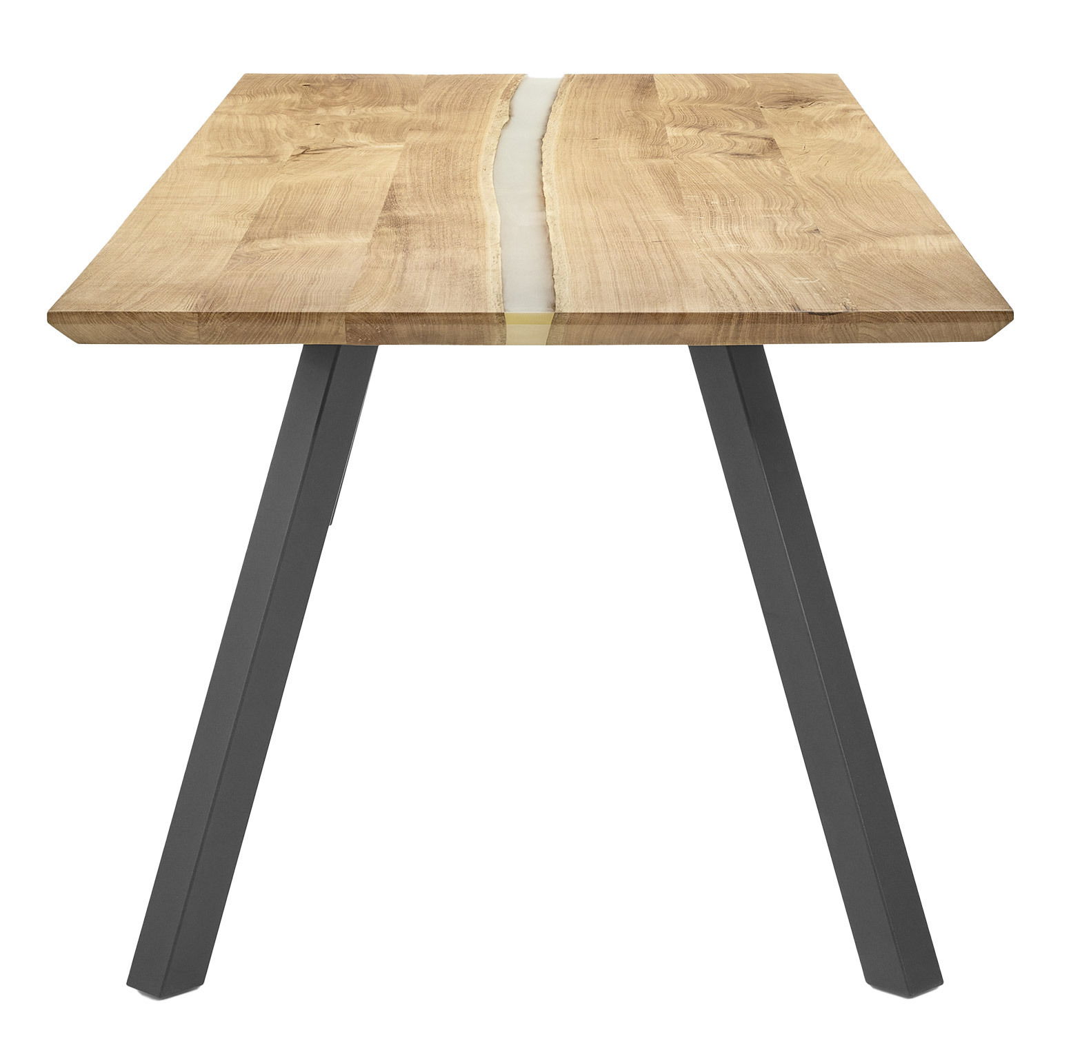 Moderner Esstisch aus Holz mit Metallbeinen, Frontalansicht