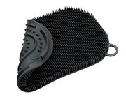 Schwarzer Silikonschwamm mit Noppenstruktur, seitliche Perspektive