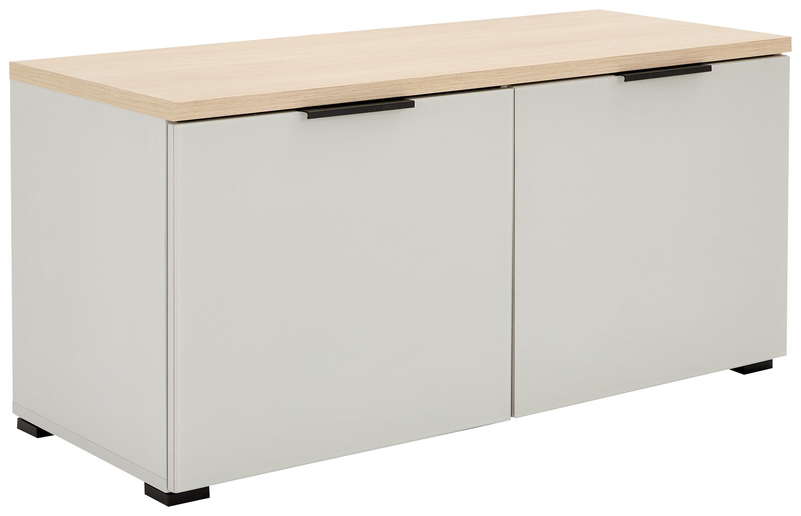 Schuhbank mit zwei Türen, helle Holzoberfläche, Frontansicht