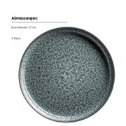 Grauer, gesprenkelter Keramik-Essteller mit 27 cm Durchmesser (4 Stück), Draufsicht von oben auf weißem Hintergrund