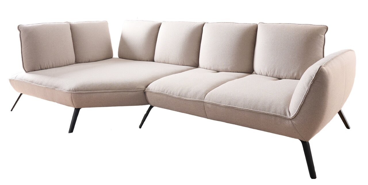 Beige Longchairkombination mit schwarzem Metallgestell, seitliche Perspektive