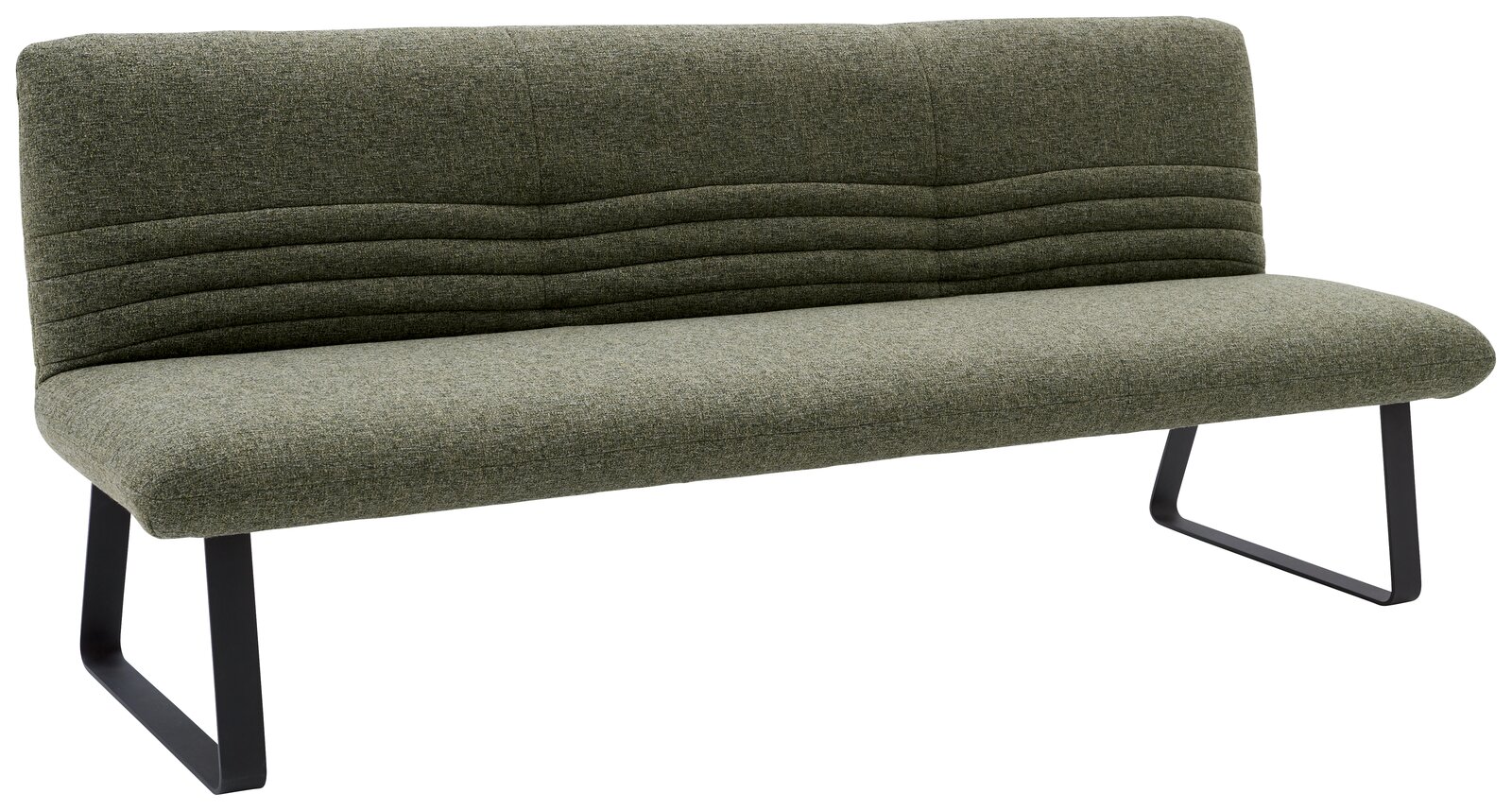 Grüne Sitzbank mit modernem Design, seitliche Perspektive