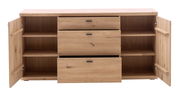 Holz-Sideboard mit offenen Türen und Schubladen, frontale Ansicht
