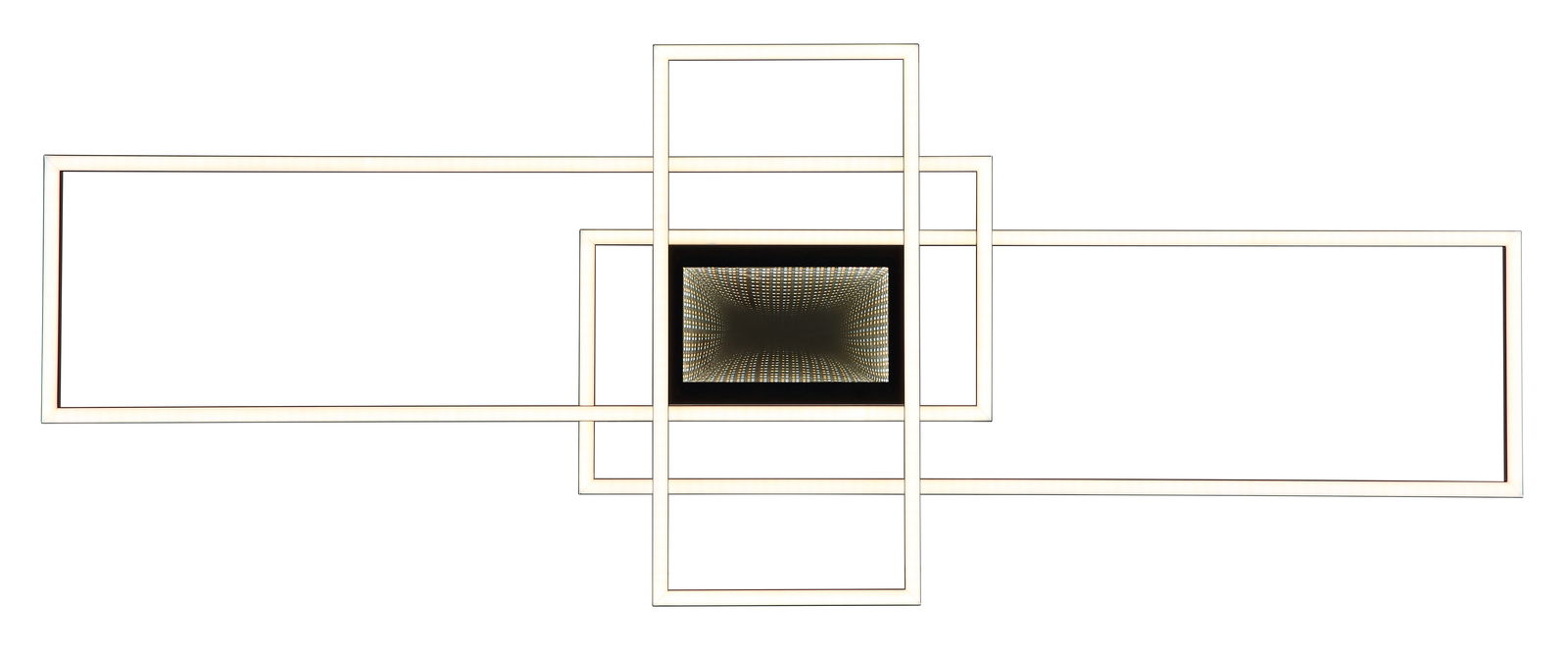 Moderne Deckenleuchte mit geometrischem Design und zentralem Lichteffekt, von oben betrachtet.