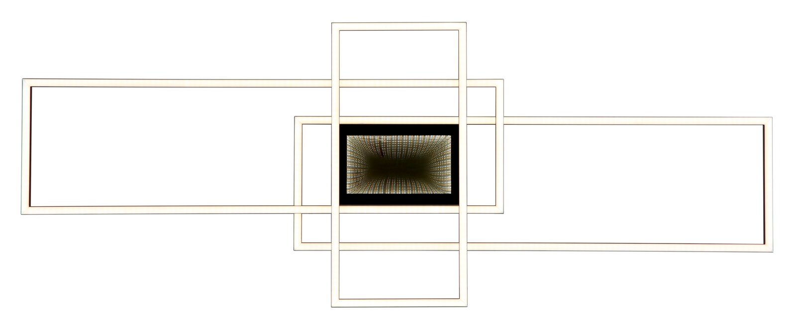 Moderne Deckenleuchte mit geometrischem Design und zentralem Lichteffekt, von oben betrachtet.