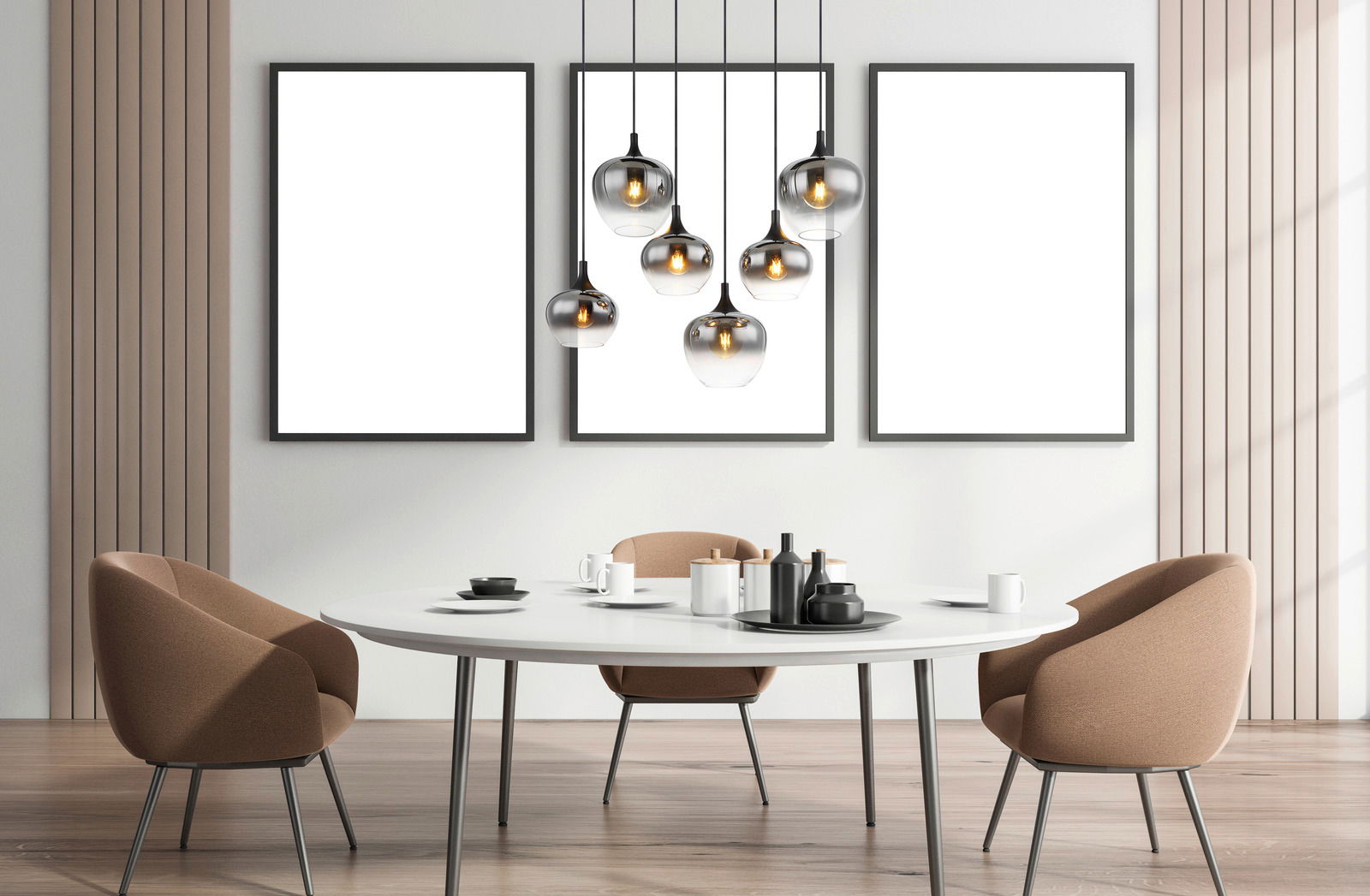 Globo Lighting Hängeleuchte MAXY Moderne Hängeleuchte mit mehreren Glaskugeln über einem Esstisch, seitliche Perspektive