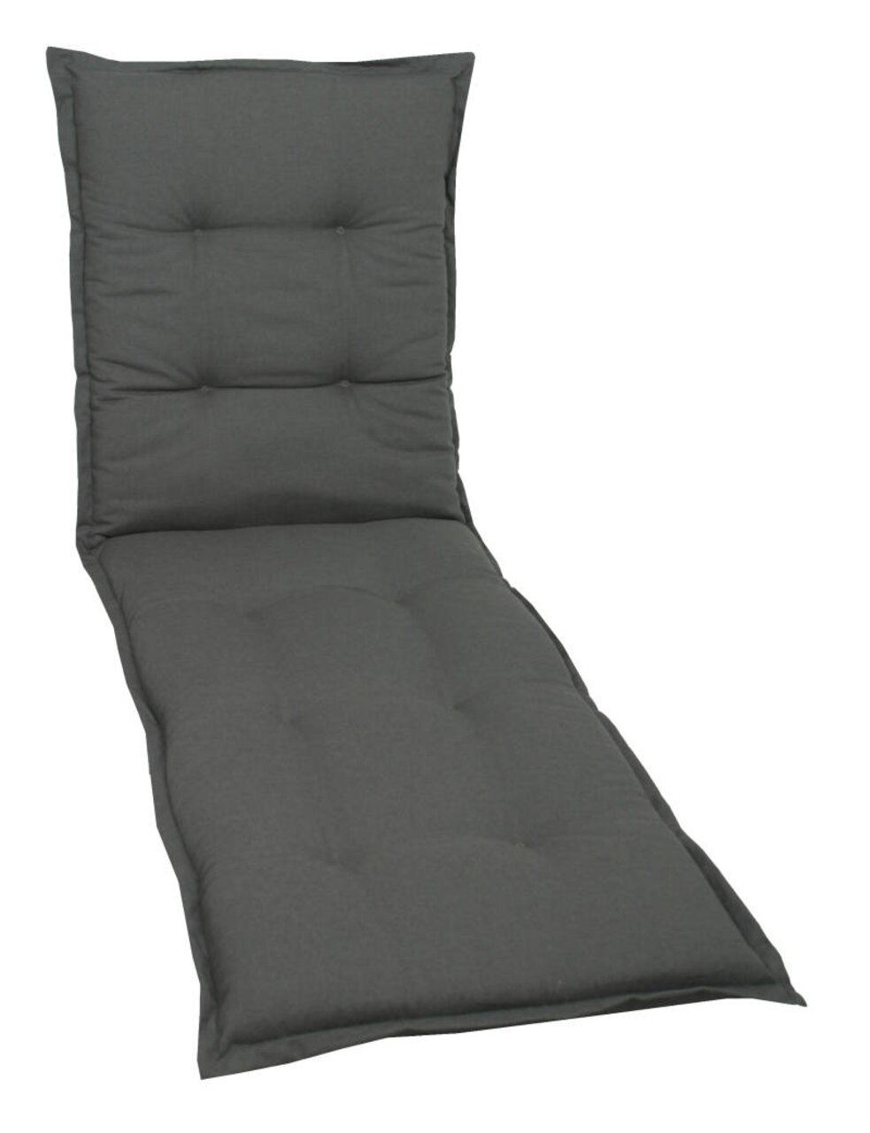 Graue Rollliegenauflage in Vorderansicht, gepolstert und gesteppt.