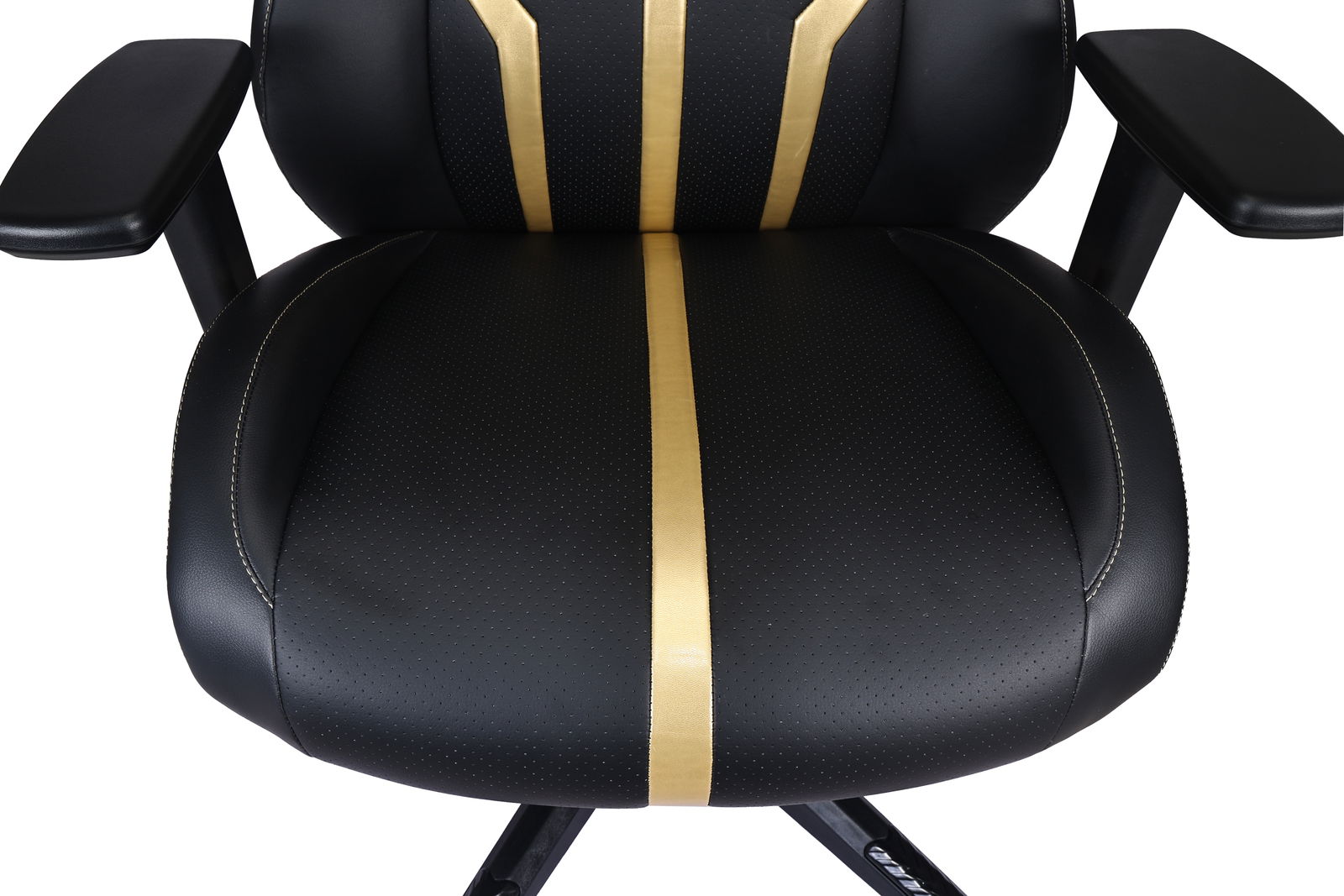 Gaming Stuhl in Schwarz mit goldenen Streifen, Vorderansicht