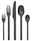 Villeroy & Boch Besteck  20-tlg. Manufacture Rock Cutlery Schwarzes Besteckset aus fünf Teilen, bestehend aus Gabel, Messer, Löffel, Dessertgabel und Teelöffel, von oben betrachtet.