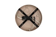 Achteraanzicht van een ronde plafondlamp met beige kap, zwarte kruisbeugel, bedrading en aansluitmodule