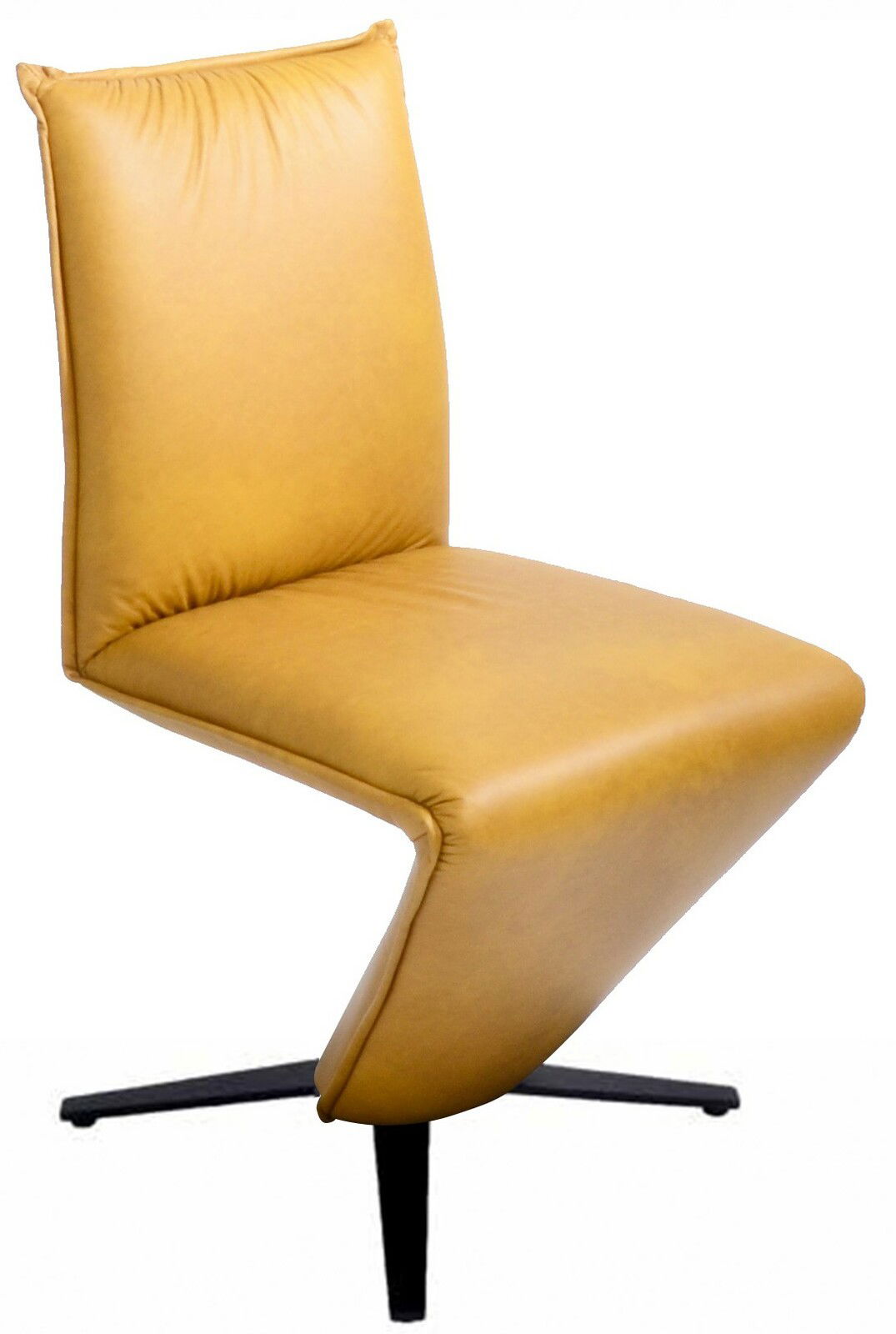 Moderner gelber Stuhl mit gepolsterter Rückenlehne und Sitzfläche, seitliche Perspektive
