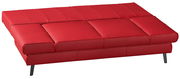 Roter Querschläfer in Seitenansicht, ausgeklappt zu einem Bett mit modernen Metallfüßen.