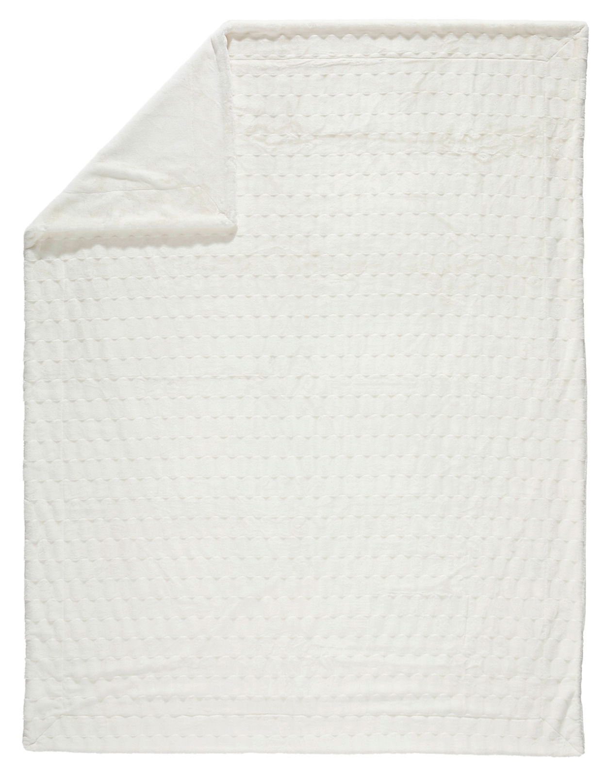 Weiße Felldecke in Draufsicht mit umgeschlagener Ecke