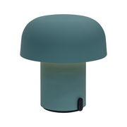 Blaue AKKU-Tischleuchte mit JBL-Speaker, pilzförmiges Design, seitliche Perspektive