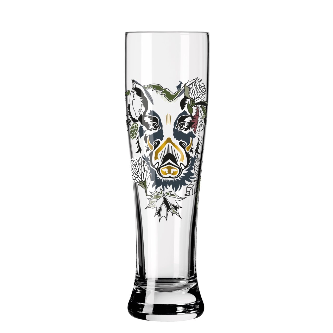 Weizenglas mit Wildschwein-Design, frontal abgebildet