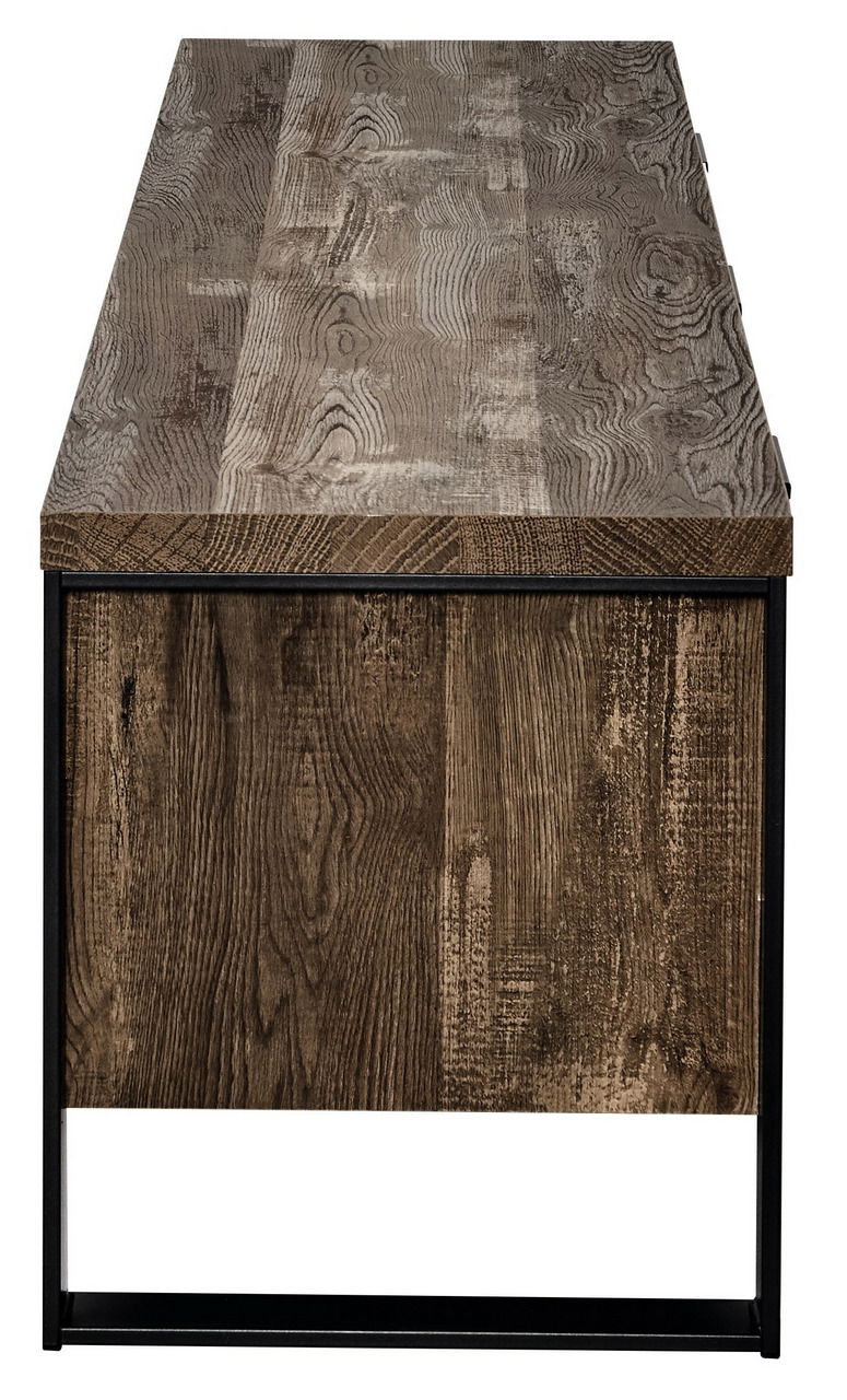 TV-Möbel aus Holz mit Metallrahmen, Ansicht von der Seite