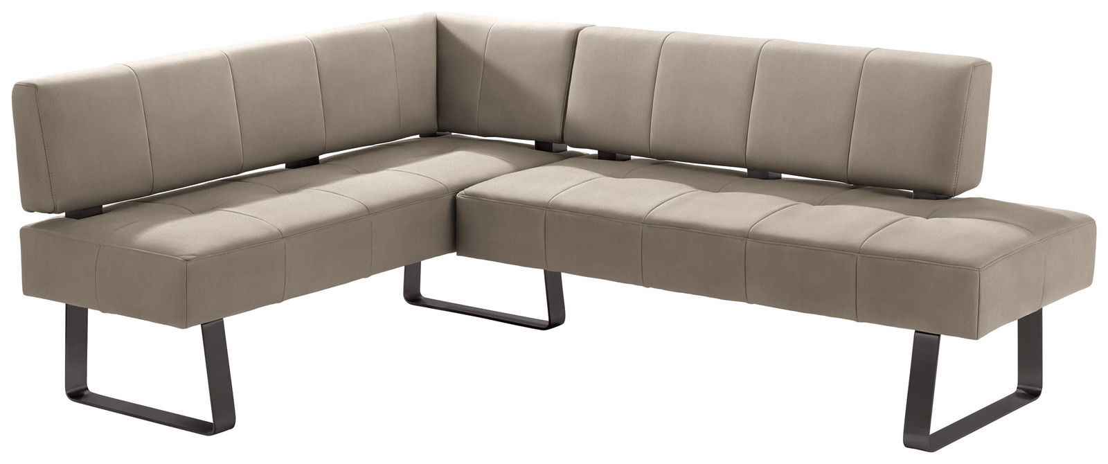 Eckbank in beige mit modernem Design und Metallbeinen, seitliche Perspektive