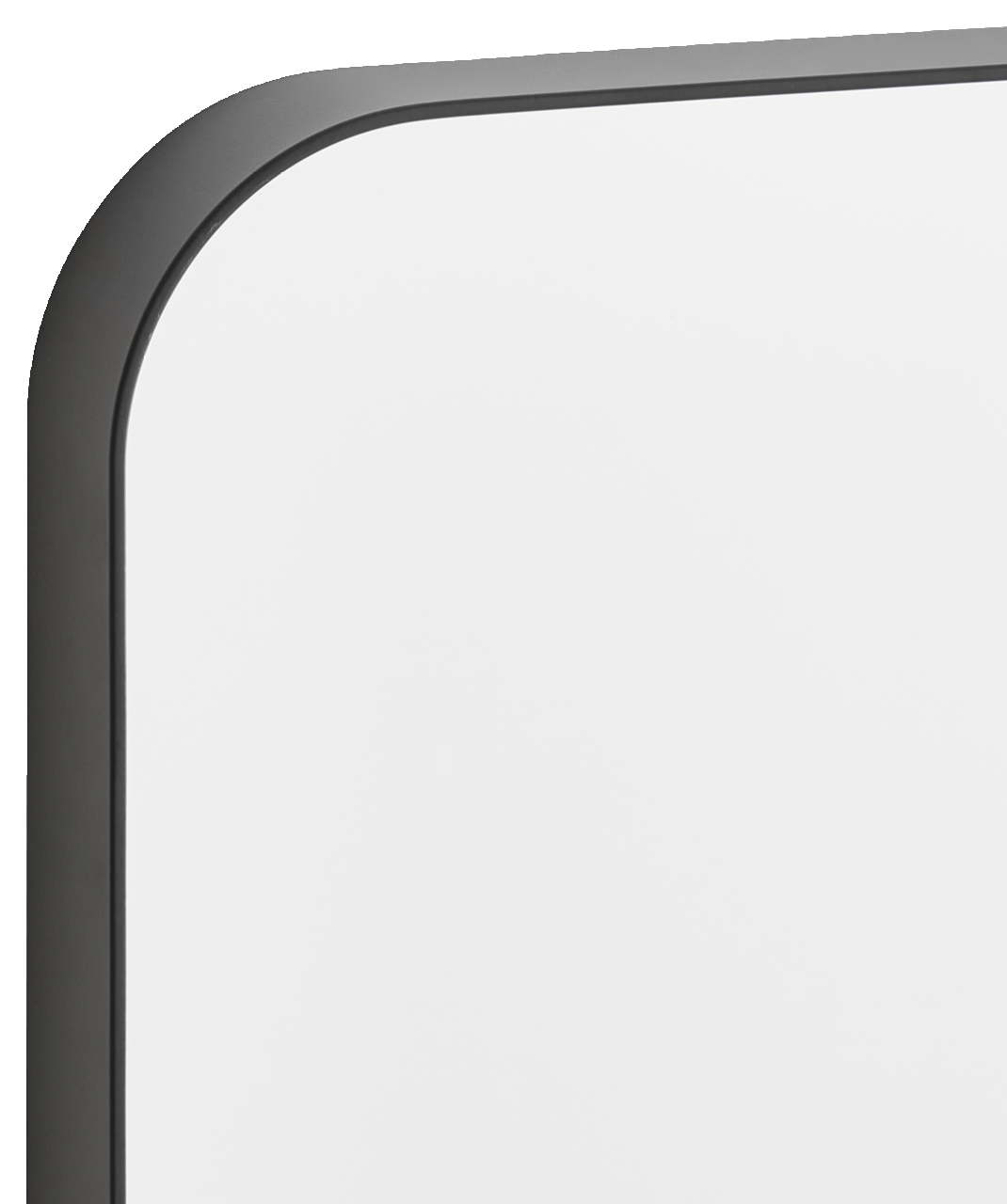 Rechteckiger Spiegel mit schwarzem Rahmen, Nahaufnahme der oberen Ecke