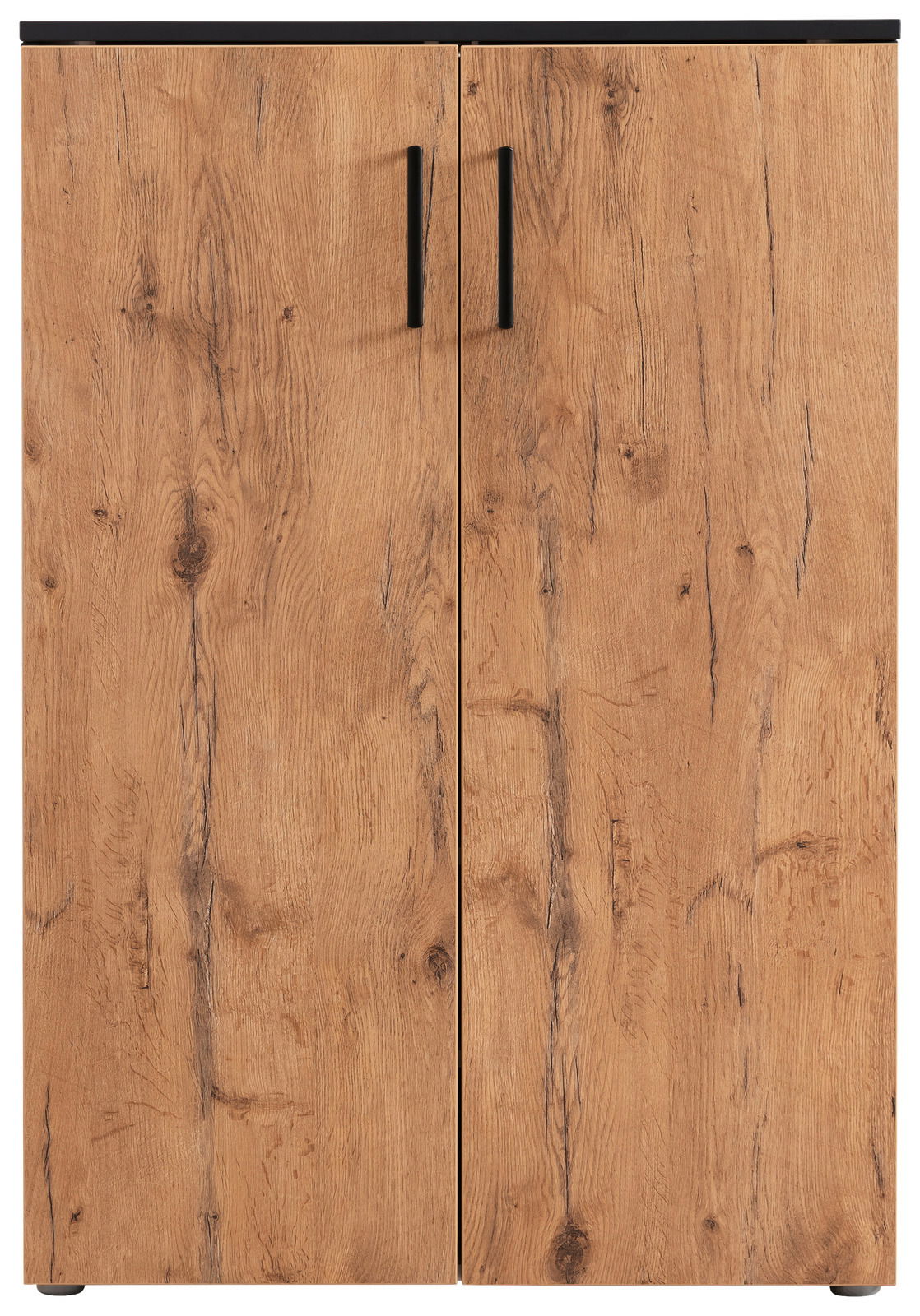 Moderano Schuhschrank niedrig SHOES Schuhschrank aus Holz mit zwei Türen und schwarzen Griffen, Frontalansicht