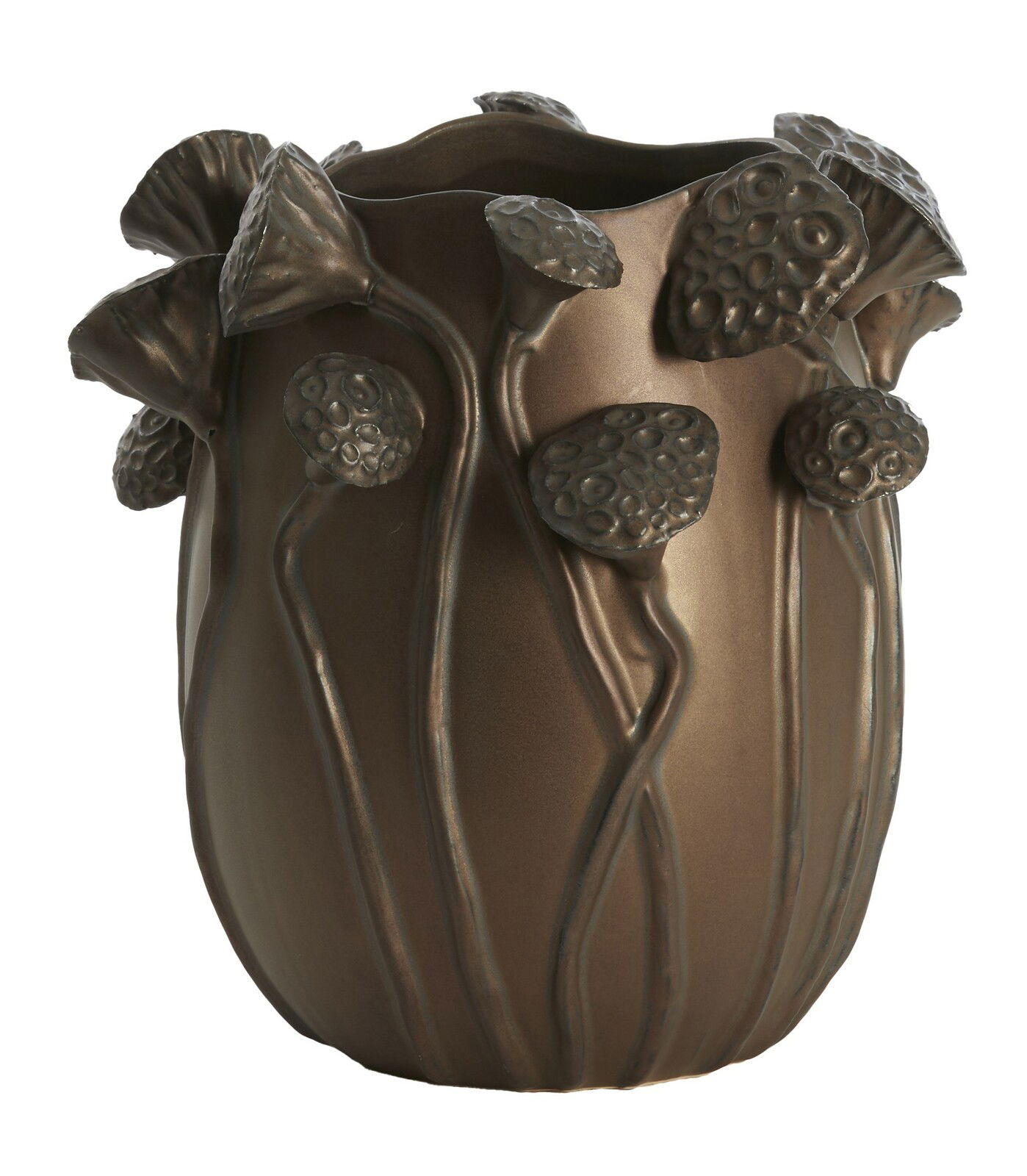 Light&Living Vase LAVCI Bronzefarbene Vase mit erhabenen floralen Mustern, seitliche Perspektive