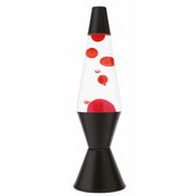 Schwarze Lavaleuchte mit roten Blasen, seitliche Perspektive