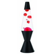 Zwarte lavalamp met rode bellen, zijaanzicht
