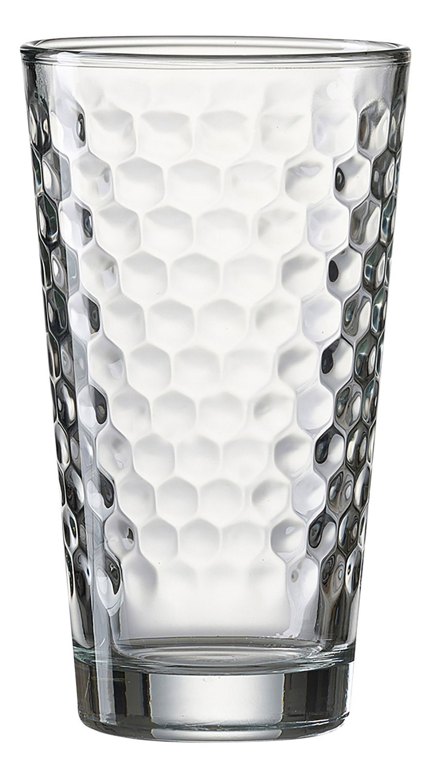 Longdrinkglas Favo 400ml mit wabenförmiger Struktur, seitliche Perspektive