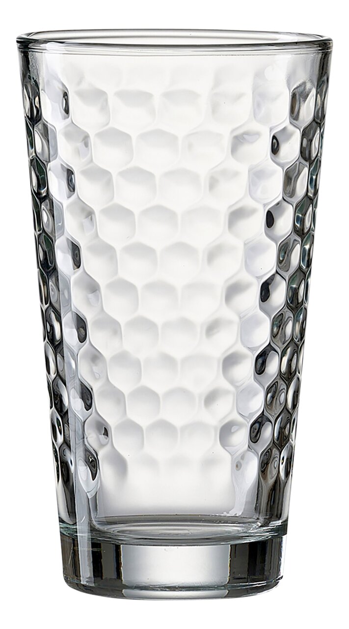 Longdrinkglas Favo 400ml mit wabenförmiger Struktur, seitliche Perspektive