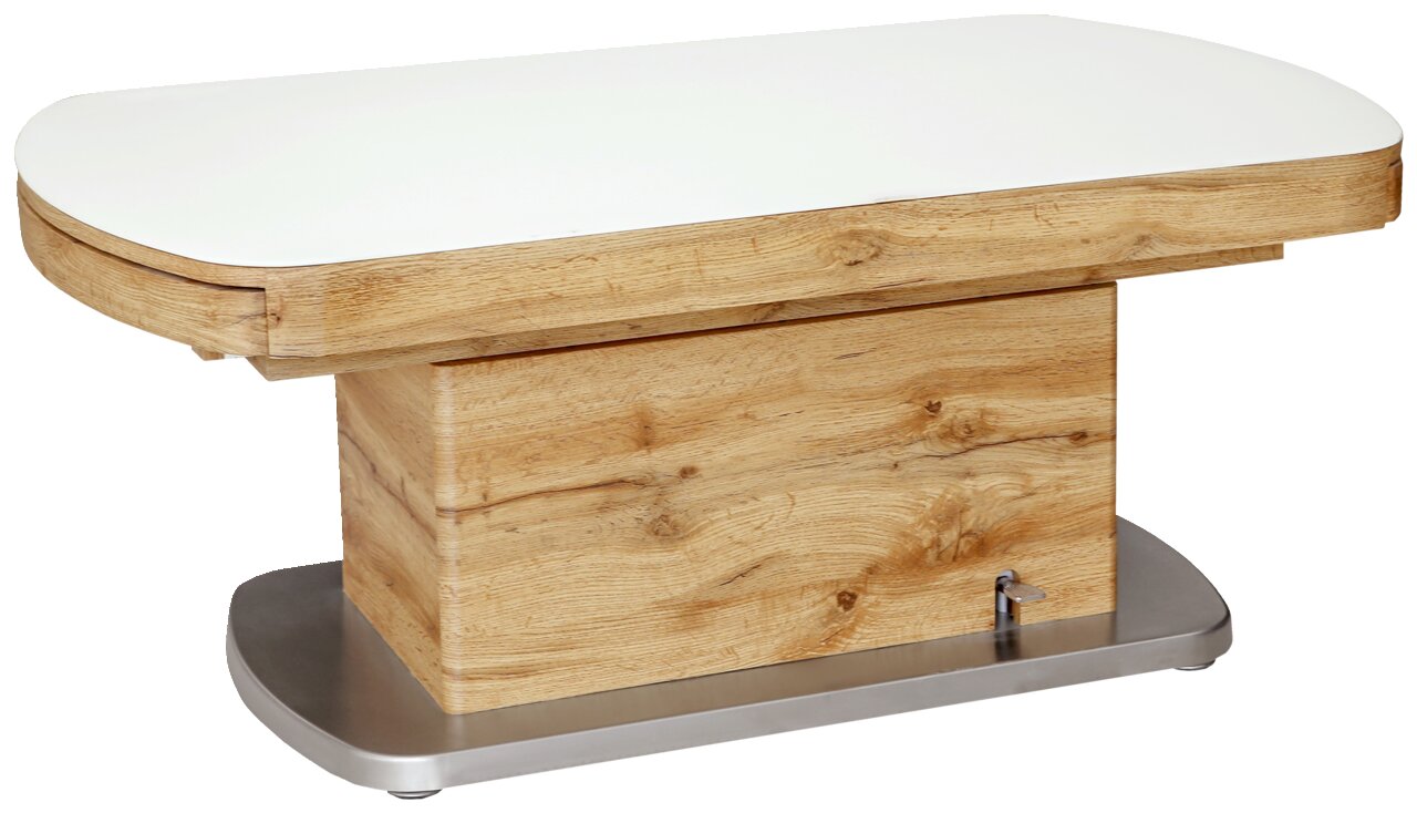 Novel Couchtisch ZARO Moderner Couchtisch mit weißer Tischplatte und Holzoptik, seitliche Perspektive