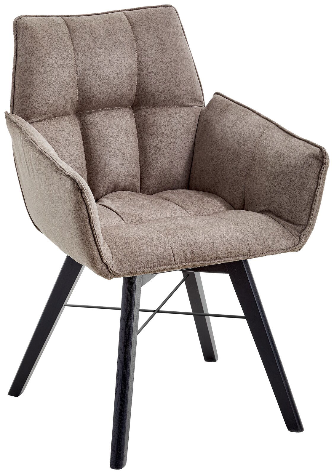 Waldwelt Armlehnenstuhl BARBADOS Bequemer Armlehnenstuhl in braunem Stoff mit gepolsterter Sitzfläche und Rückenlehne, schwarzem Holzgestell, seitliche Perspektive