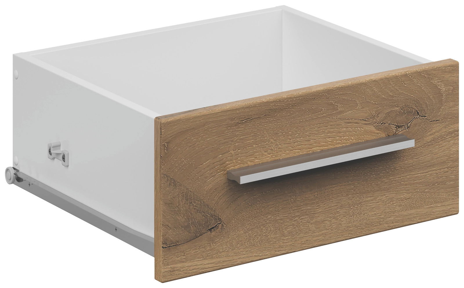 Voleo Schublade CONNECT Schublade mit Holzfront und Metallgriff, seitliche Perspektive