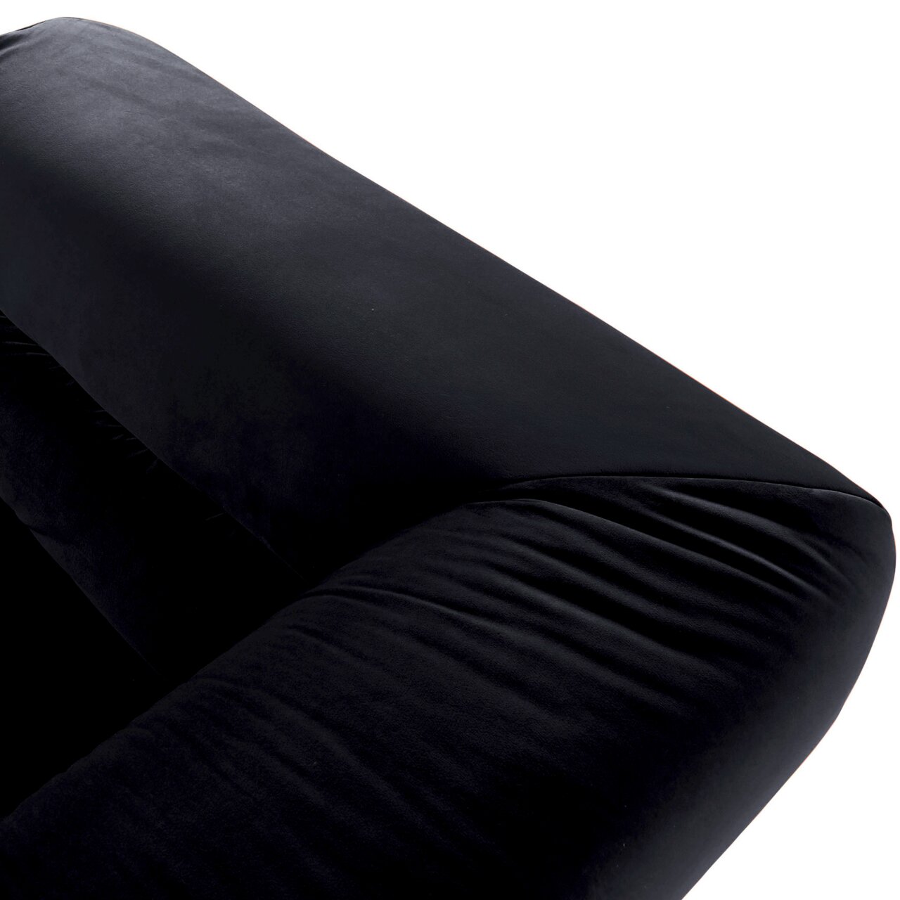 Schwarzes Big-Sofa aus der Vogelperspektive, Detailansicht der Armlehne und Rückenlehne