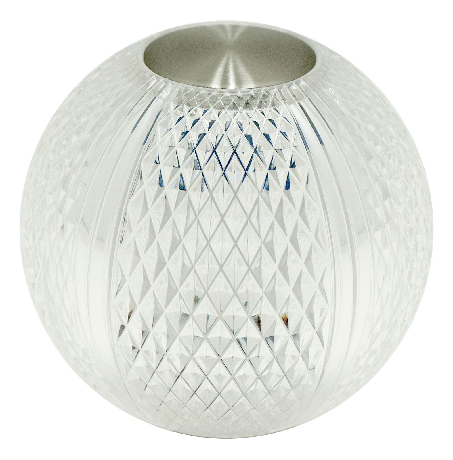 Kugelförmige Tischleuchte AIDA mit facettiertem Glasdesign, Ansicht von oben