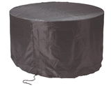 Runde, schwarze Sitzgruppenhülle aus robustem Material, seitliche Perspektive