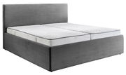 Graues Polsterbett 180x200 mit gestepptem Kopfteil, seitliche Perspektive