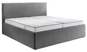 Graues Polsterbett 180x200 mit gestepptem Kopfteil, seitliche Perspektive