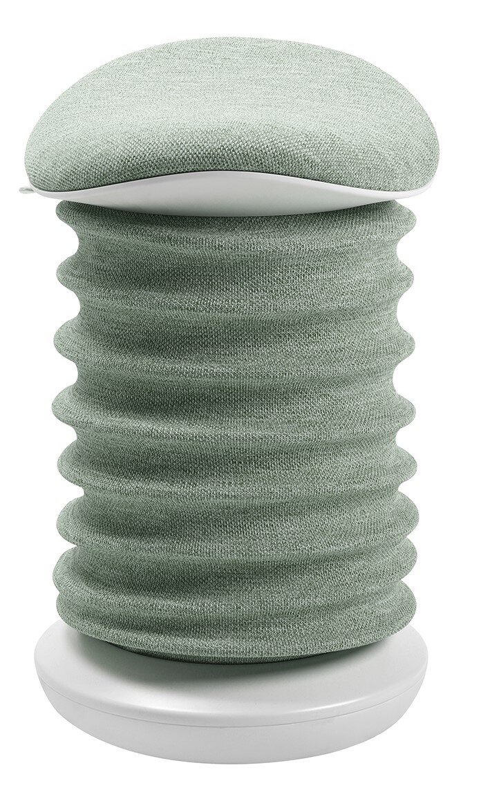 Grüner Aktiv-Sitz mit wellenförmigem Design, seitliche Perspektive