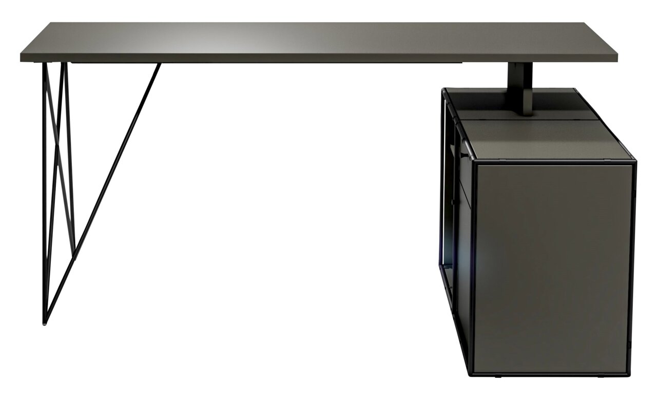 Moderner Winkelschreibtisch mit Kommode, seitliche Perspektive